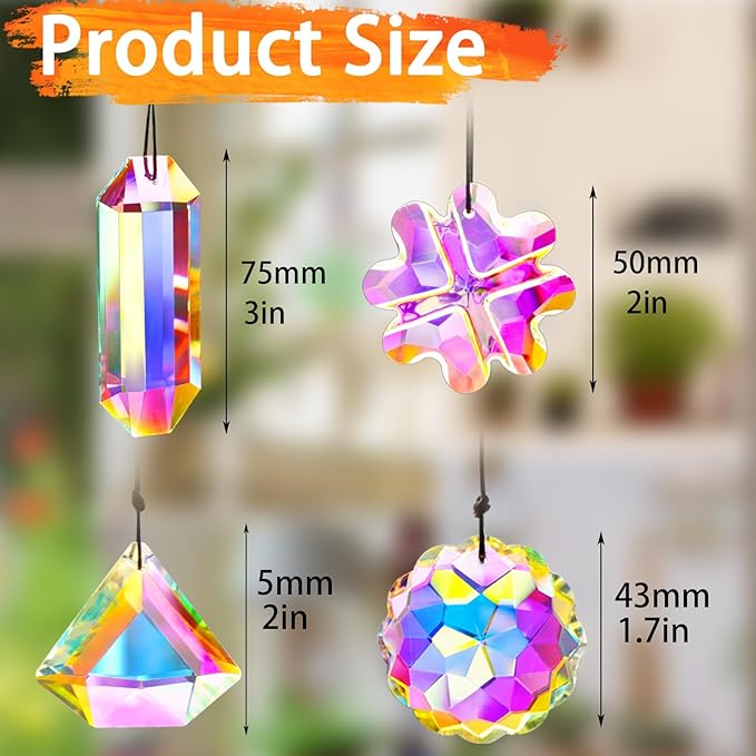 4PCS Colorful Crystal Prism Pendant Suncatcher Hanging Crystal Decor for Home Indoor Outdoor Car Making Rainbows-VerdiqueGarden