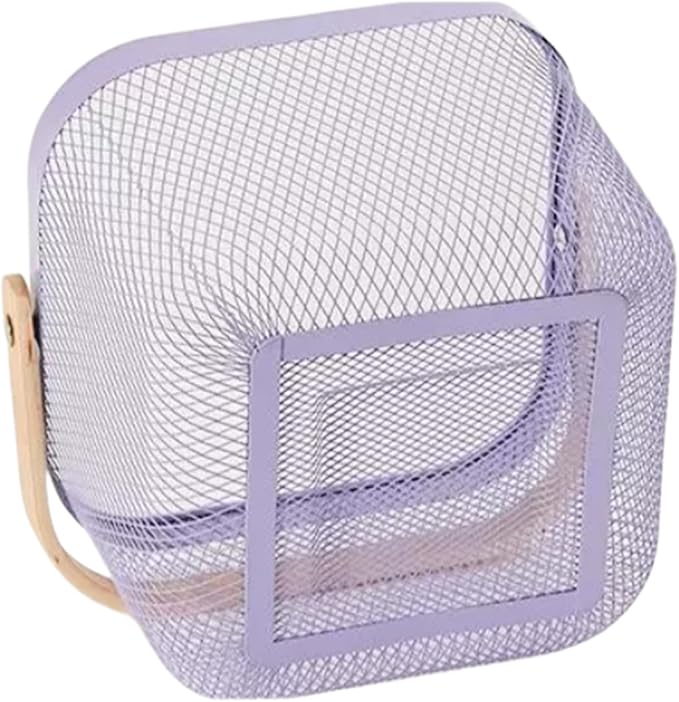 Metal Mesh Steel Basket, Storage Organizer Basket Multi-functional Hanging Kitchen Baskets Fruit Basket Bin with Bamboo Handle for Kitchen Bathroom Picnic Shopping Decor Cabinet Home, Purple-VerdiqueGarden