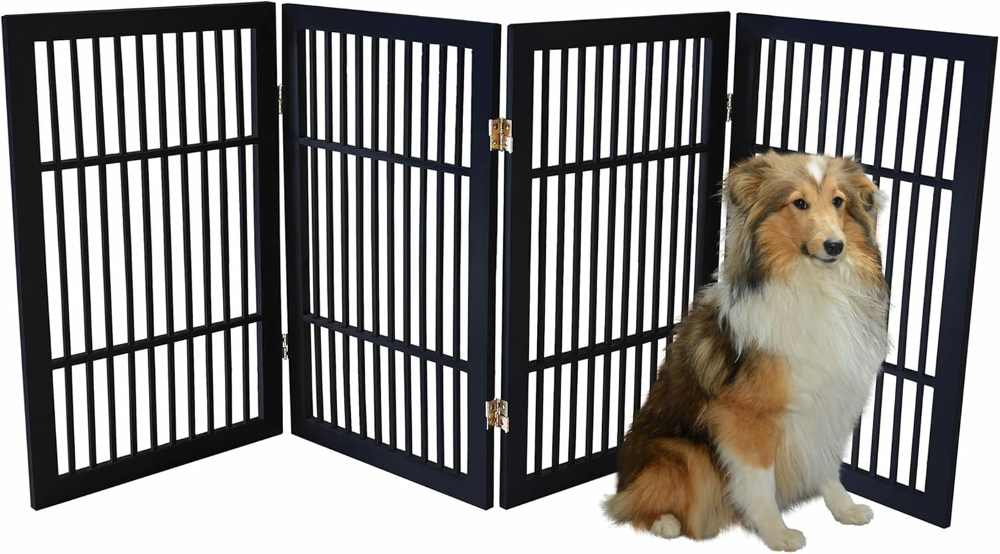 Pet Dog Gate Strong and Durable Freestanding Folding Acacia Hardwood Portable Wooden Fence Indoors or Outdoors by Urnporium (Black Pet Gate, 4 Panel 30" Tall)-VerdiqueGarden