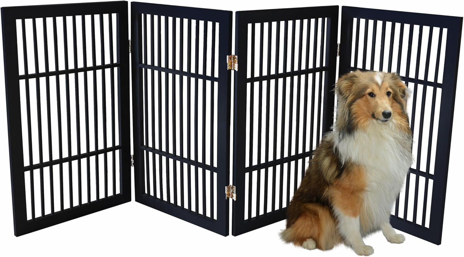 Pet Dog Gate Strong and Durable Freestanding Folding Acacia Hardwood Portable Wooden Fence Indoors or Outdoors by Urnporium (Black Pet Gate, 4 Panel 30" Tall)-VerdiqueGarden
