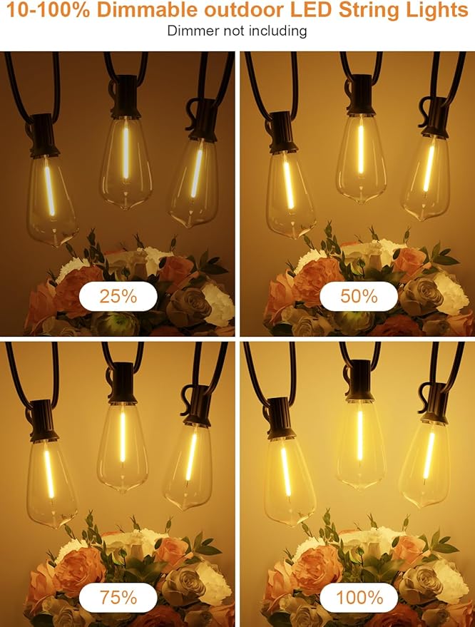 GPATIO 200FT(100FT*2Pack) Outdoor String Lights, Waterproof Patio Lights with 64 Dimmable Hanging Lights Globe ST38 Bulbs, 2700k Shatterproof for Backyard Gazebo Porch Garden Outside Decor-VerdiqueGarden