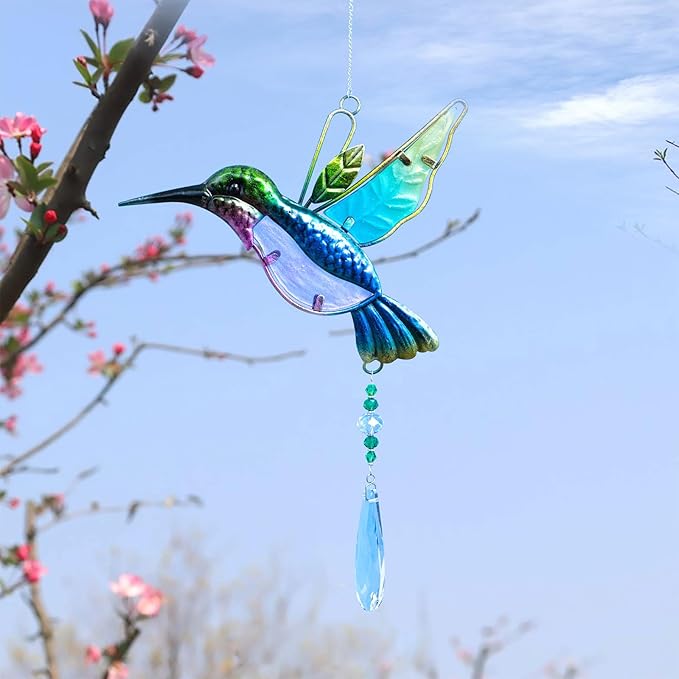 WEISIPU Crystal Suncatchers for Windows - Hummingbird Crystal Ball Prisms Hanging Crystals Ornament for Home Garden Office Wedding Christmas Decoration-Hummingbird-VerdiqueGarden