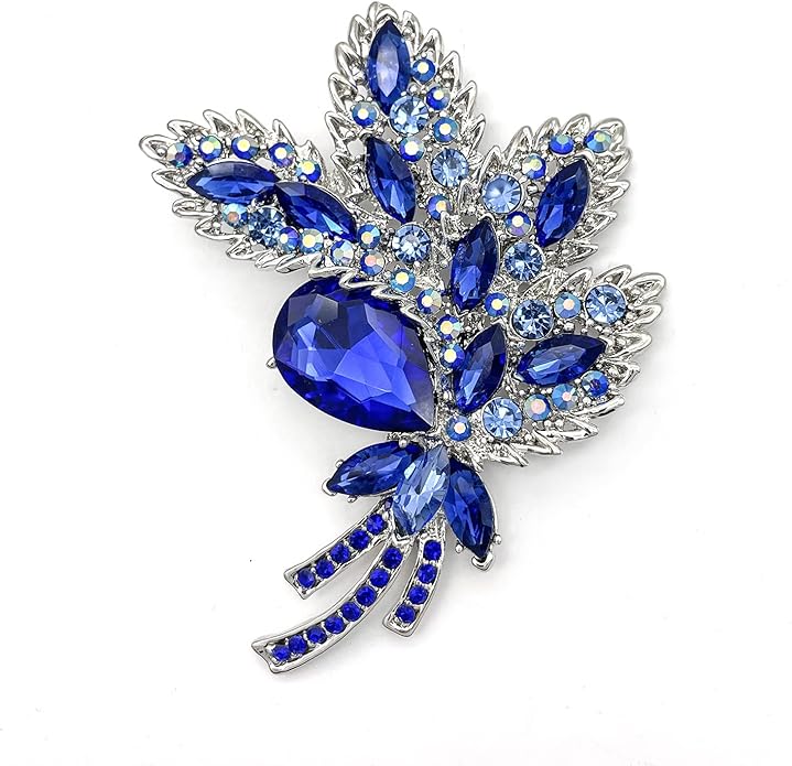 YOQUCOL Big Large Brooch Pin Austrian Crystal Leaf Shape Bouquet Rhinestone Scarf Decoration Wreath Cloth Brooches Pins For Women Girls