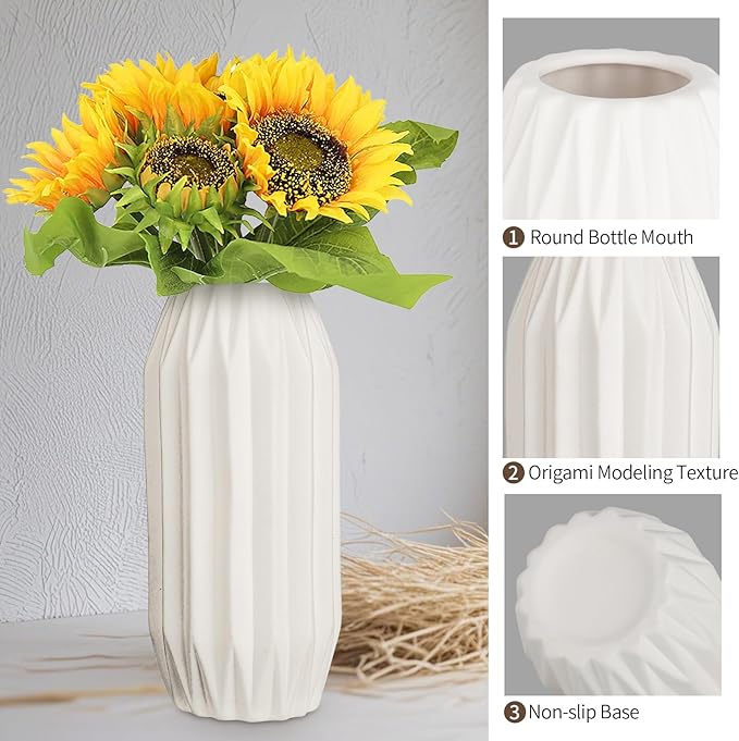 Ceramic Vase Set of 3, White Vase for Modern Home Decor, Decorative Vases for Bouquet Pampas Grass Dried Flowers, Living Room, Bedroom, Bathroom, Shelf Centerpiece Table Decorations-VerdiqueGarden
