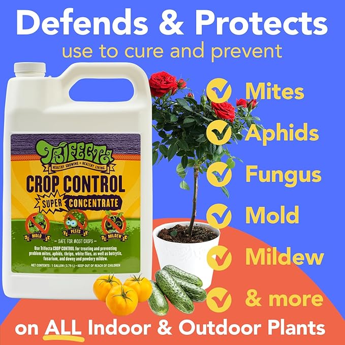 Trifecta Crop Control Super Concentrate All-in-One Natural Pesticide, Fungicide, Miticide, Insecticide, Help Defeat Spider Mites, Powdery Mildew, Botrytis, Mold and More on Plants 32 OZ-VerdiqueGarden