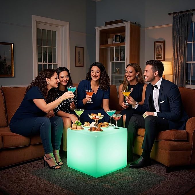 Mr.Go 20-inch LED Lighted Cube Table, Large LED Cube Chair Light, 16 RGB Colors LED Cube Seat w/Remote - Rechargeable - Waterproof - Home Outdoor Patio Pool Bar Stage Party Lighting Decoration-VerdiqueGarden