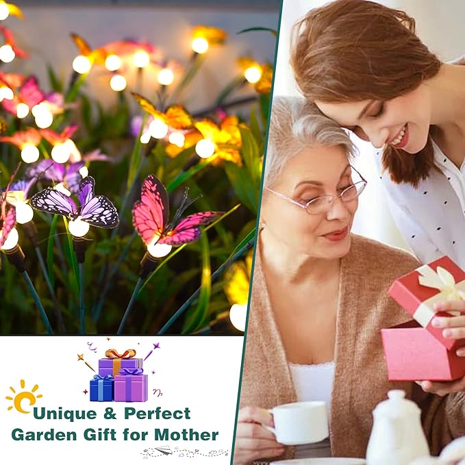 TONULAX Solar Garden Lights - Swaying Butterfly Light, Swaying in The Wind, Solar Outdoor Lights, Yard Patio Pathway Decoration, High Flexibility Iron Wire & Realistic Butterflies(4 Pack)-VerdiqueGarden