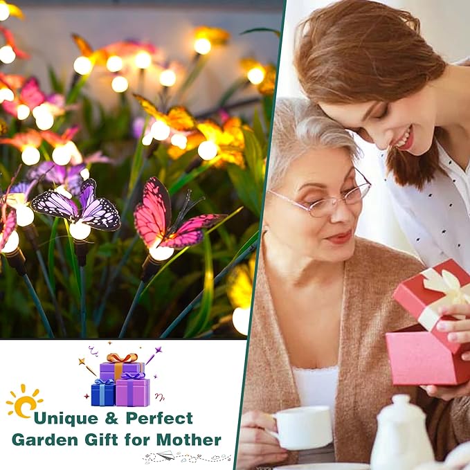 TONULAX Solar Garden Lights - Swaying Butterfly Light, Swaying in The Wind, Solar Outdoor Lights, Yard Patio Pathway Decoration, High Flexibility Iron Wire & Realistic Butterflies (6 Pack)-VerdiqueGarden