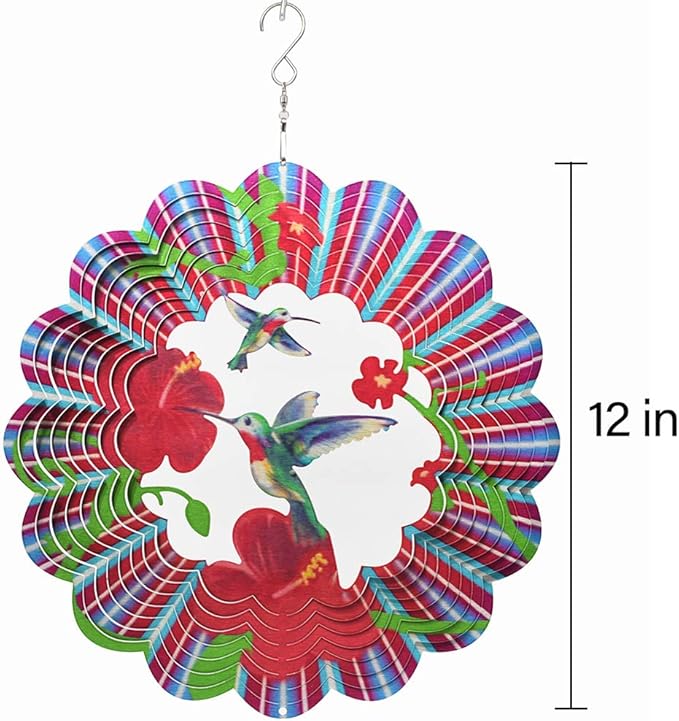 Hummingbird Wind Spinner Metal Garden Decor Outdoor 3D Stainless Steel Sculptures Kinetic Hanging Whirligigs Yard Art Decorations Backyard Indoor Patio Lawn Ornaments Clearance Sun Catcher Windmill-VerdiqueGarden