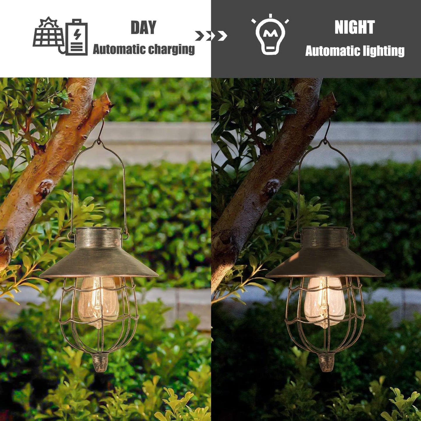 YAKii 2 Pack Solar Lantern Hanging Waterproof Outdoor Metal Solar Lamp with Warm White Light Decorate for Yard Garden Pathway Patio Porch Decor (Antique Copper)-VerdiqueGarden