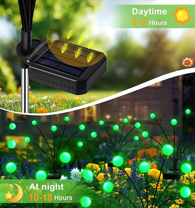 Solar Garden Lights Outdoor, 4 Pack 24LED Waterproof Solar Powered Lights for Yard Pathway Patio, Swaying Lawn Decor as Gardening Gifts for Women Holiday(4 Pack Green)-VerdiqueGarden
