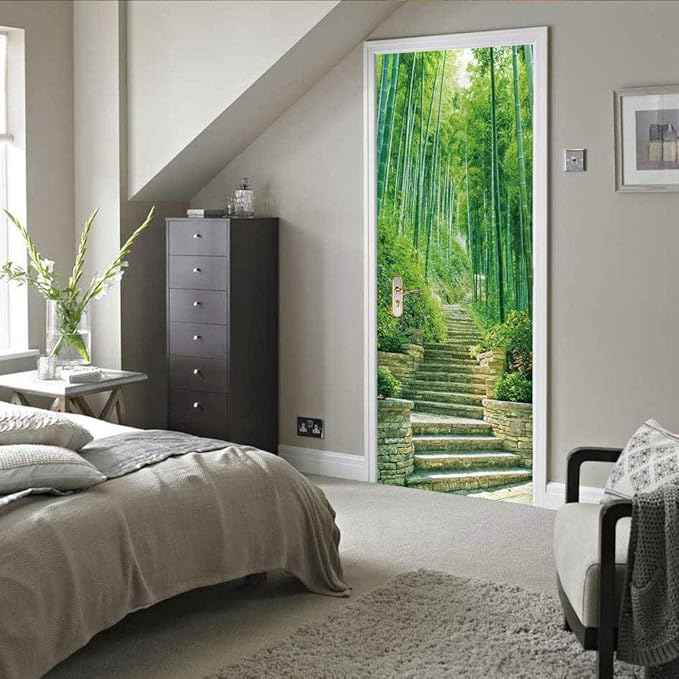 3D Door Stickers Murals Peel and Stick - Bamboo Wallpaper Self-Adhesive Decals - Removable PVC Waterproof Poster for Bedroom Living Room 31.5" x 78.7"-VerdiqueGarden