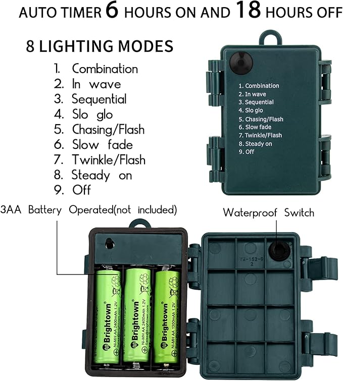 2PC C6 Led Christmas String Lights, 60 Led 20FT Battery Operated Strawberry Lights, Waterproof 8 Lighting Modes Fairy Lights for Indoor Outdoor Patio Garden Party X-mas Decoration(Warm White)-VerdiqueGarden