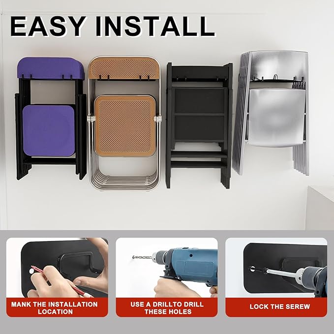 Garage Tool Organizer Wall Mount, 2Pack Folding Chair Storage Rack, Heavy Duty Garden Tool Holder for Hanging Shovel Rake Broom Ladder-VerdiqueGarden