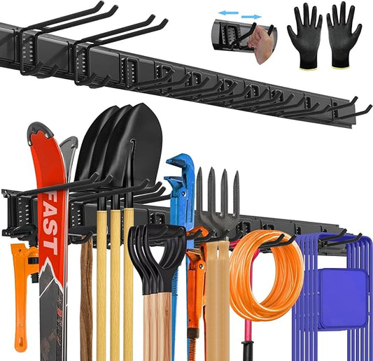 64'' All-Metal Garage Tool Organizer Wall Mount – Heavy-Duty Tool Rack Holds 680 lbs, Adjustable Hooks for Garage, Yard, and Garden Equipment-VerdiqueGarden