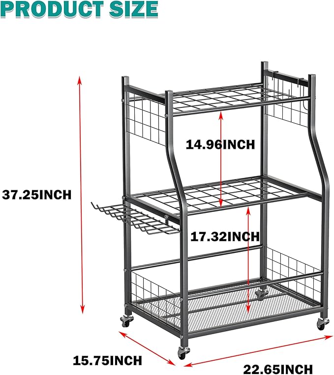 EVERHANGER Garden Tool Organizer Stand, Garage Tool Storage Organization, Yard Tool Racks with lockable wheels, Fit for Long-Handled Tools/Rakes/Brooms, Indoor/Outdoor Use-VerdiqueGarden