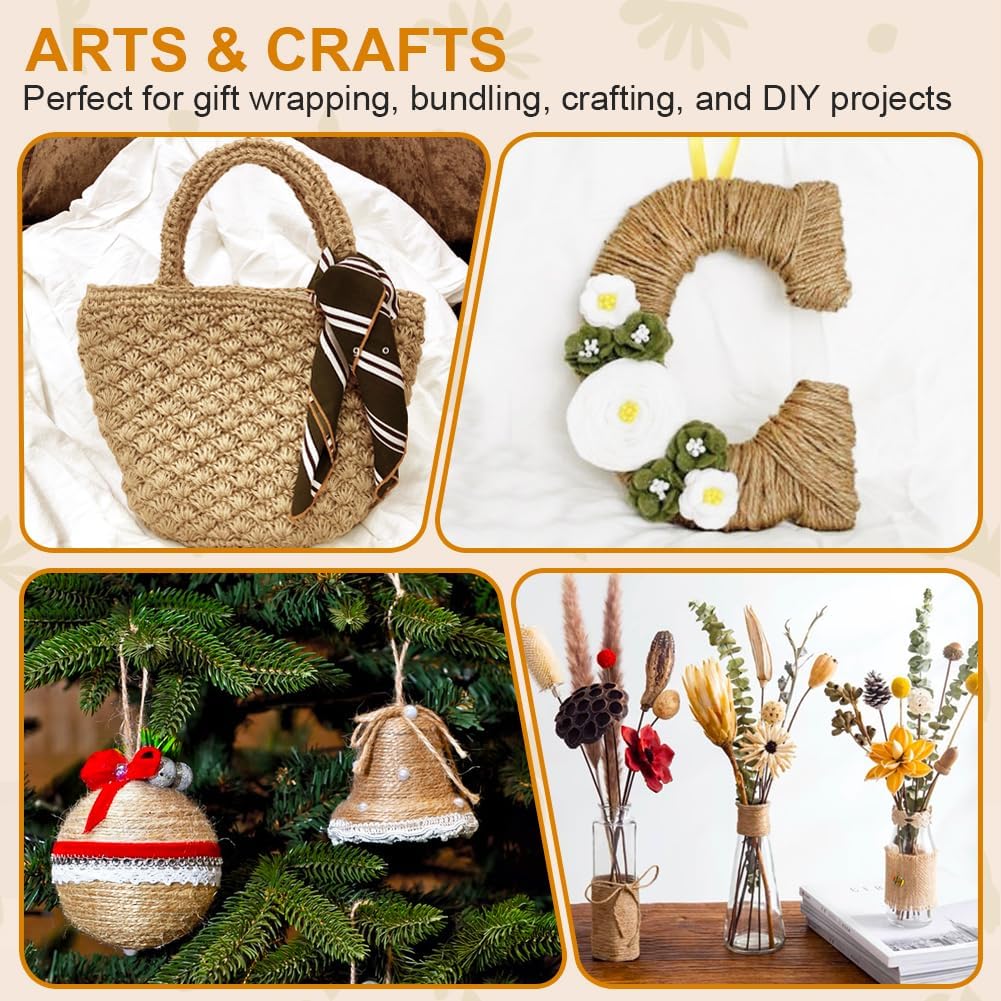 Tenn Well Natural Jute Twine, 1500 Feet 2mm Garden Twine, Brown Jute String for Arts and Crafts, Gardening, Gift Wrapping, Bundling, Recycling, Holiday Decorations-VerdiqueGarden