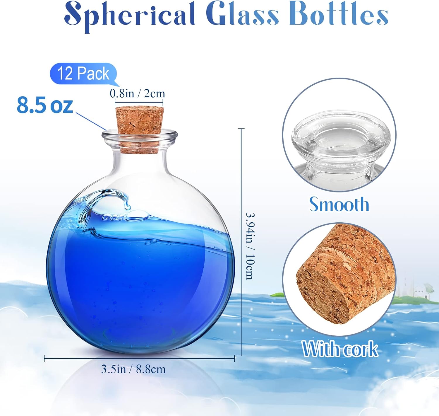 Tessco for you 12 Pcs Potion Bottles Round Glass Clear Potion Jars 8.5 oz Spherical Decorative Witch Bottles Wizard Stuff for Liquor Halloween Decoration DIY Art Crafts Gift (Classic)-VerdiqueGarden