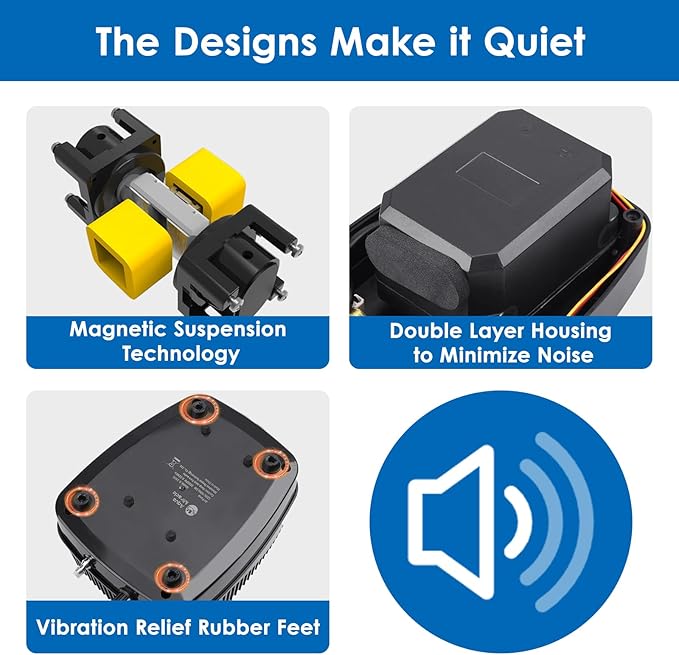 AquaMiracle Pond Aeration Kit Pond Air Pump Koi Pond Aerator for Pond up to 1500 Gallons Pond Deicer All-in-One Pond Aeration System with 2-Outlet Airline Tubing Air Stones Check Valves-VerdiqueGarden