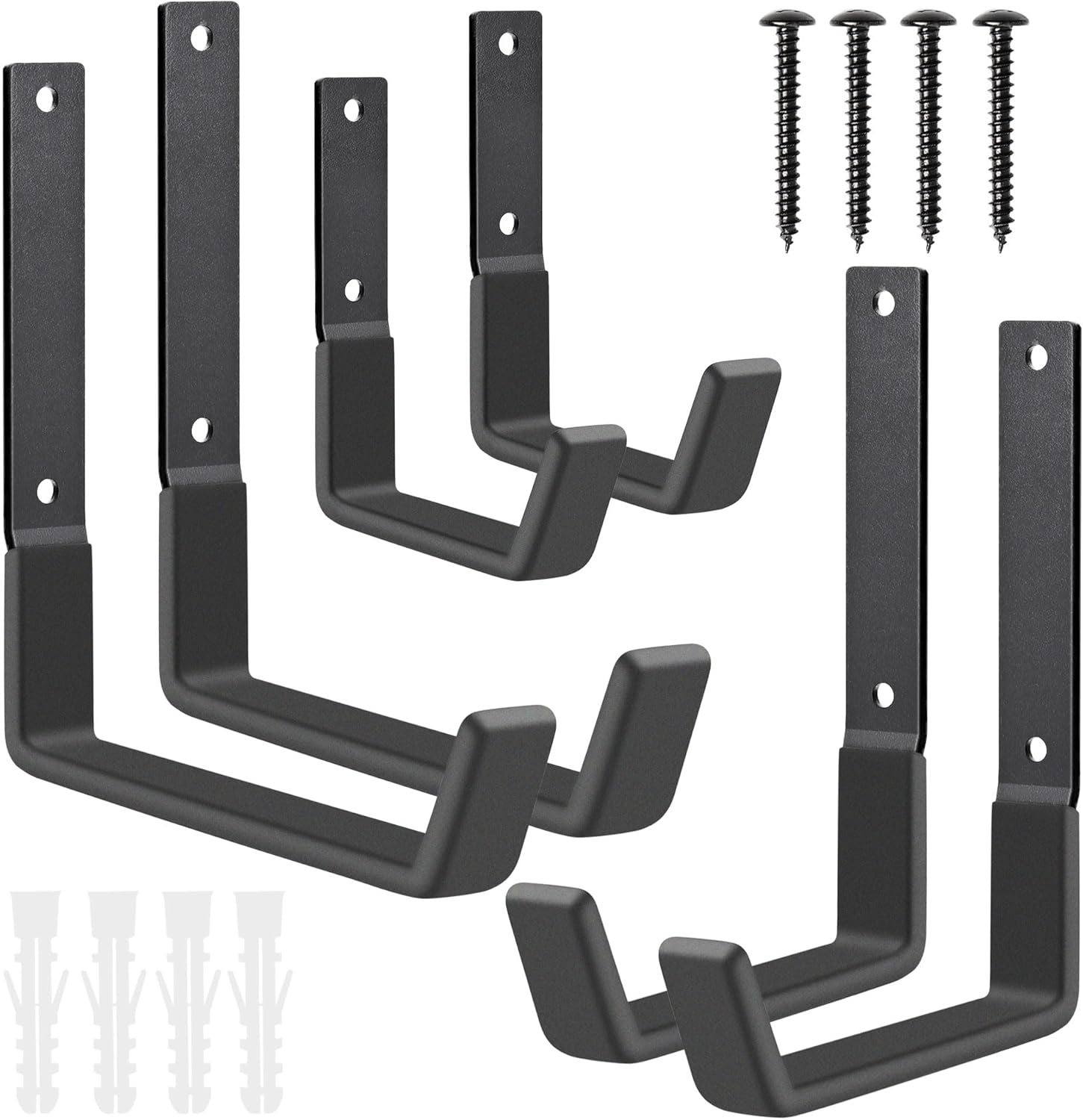 Heavy Duty Utility Hooks, Garage Storage Wall Mount Steel Hooks, Garden Tool Hanger, Garage Organizer for Tool, Ladder, Folding Chair, Hose, Ropes, Bike, etc.(2 S, 2 M, 2 L)-VerdiqueGarden