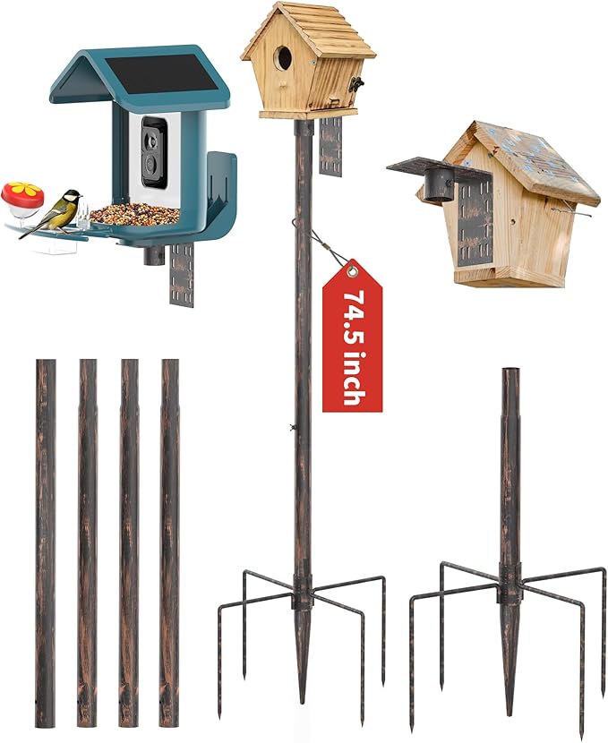 Bird Feeder Pole Stand – 74.5 Inch Height Feeding Station with 1-Inch Dia Heavy Duty for Hanging Feeders, Bird House Pole Mount Kit for Outdoor, Slip-Fit Connection，Copper Brushed-VerdiqueGarden