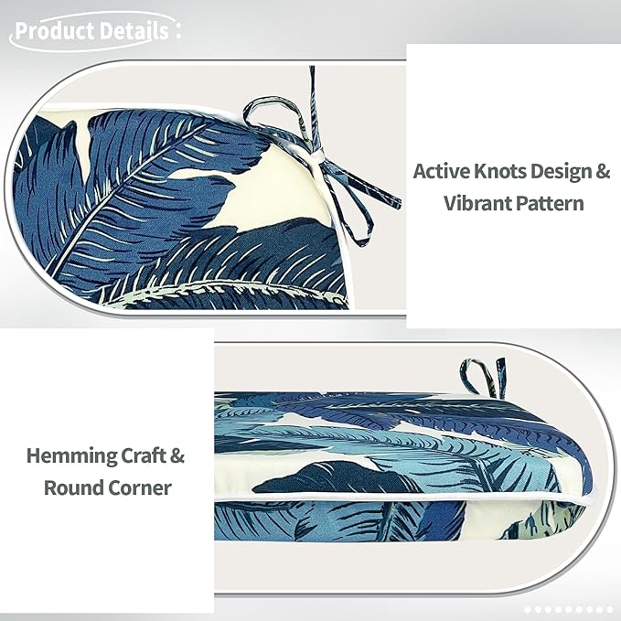 Indoor/Outdoor Chair Cushions 16x17 Inch, Patio Chair Cushions with Ties, All Weather Seat Cushions for Patio Furniture Home Garden Chair Use, Set of 4, Swaying Palms Blue-VerdiqueGarden