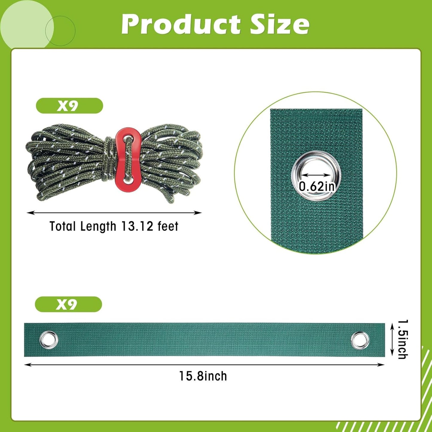 Sintuff 9 Set Heavy Duty Tree Stake Kit 15.75 Inches/ 40 cm Tree Straps for Staking and 13.12 ft/ 4 m Dock Lines Rope for Support Anchoring Home Leaning Plant Straightening Garden Tent(Green)-VerdiqueGarden