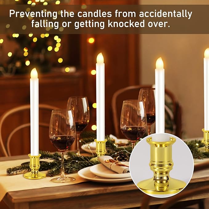 12 Pack Christmas Window Candles, Battery Operated Window Candles with Timer Remote, Candle Holder Suction Cup for Christmas Decorations, Gold-VerdiqueGarden