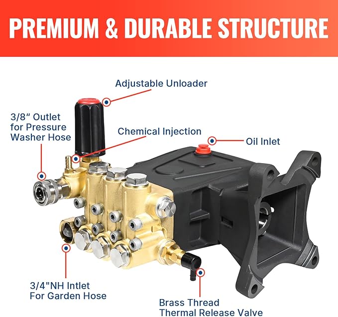 YAMATIC Horizontal Triplex Plunger Pressure Washer Pump 1" Shaft 4300 PSI 4.2 GPM, Replacement for Simpson AAA 90034, 90039,90038, Honda GX340, GX390, GX270 for Industrial Gas Powered Washers-VerdiqueGarden