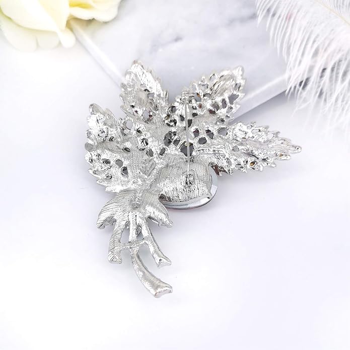 YOQUCOL Big Large Brooch Pin Austrian Crystal Leaf Shape Bouquet Rhinestone Scarf Decoration Wreath Cloth Brooches Pins For Women Girls