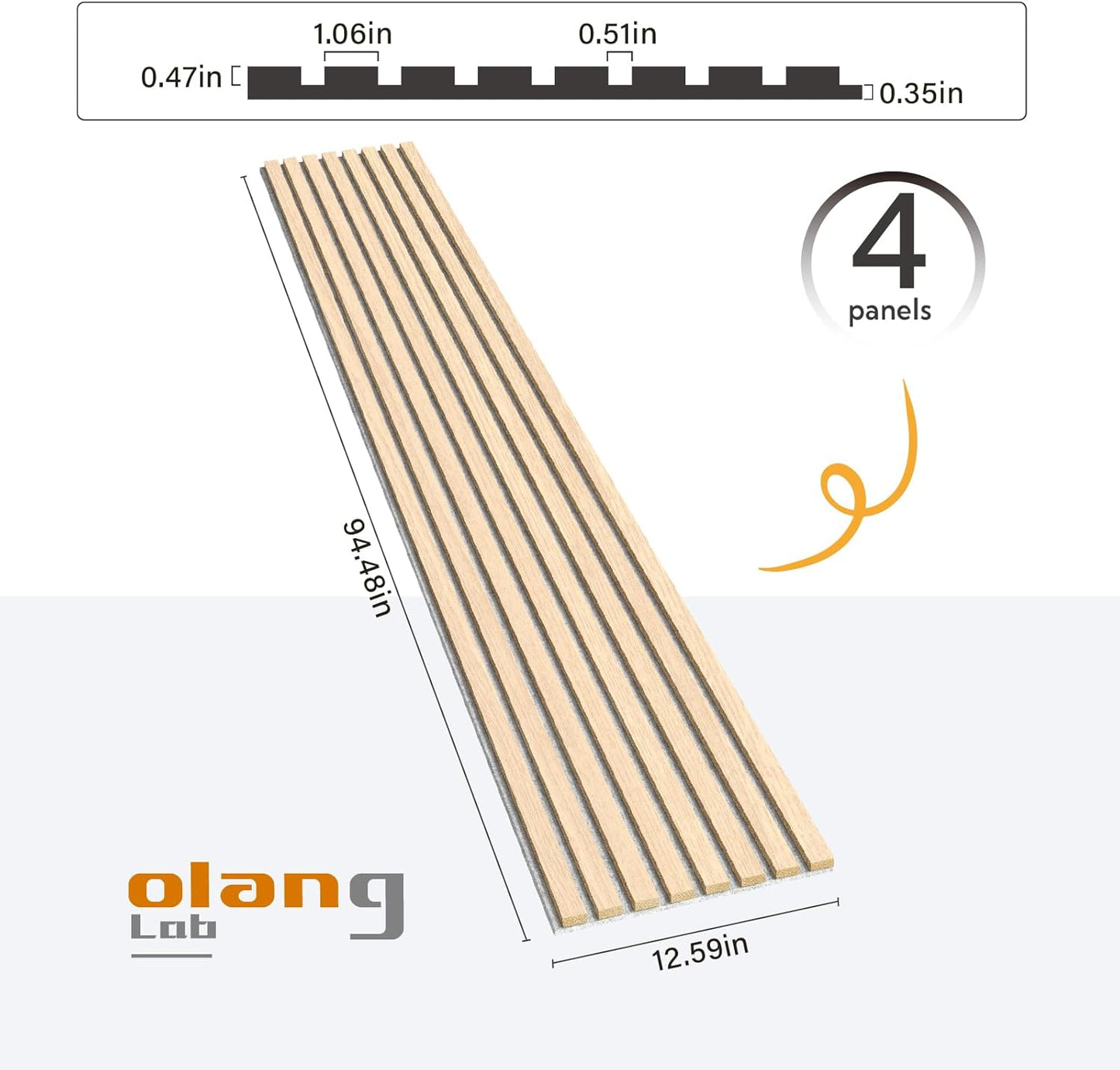 Olanglab Wood Slat Wall Panels, Wooden Wall Panels, 94.5"x12.6" Each 3D Wall Panels for Interior Wall Decor, 4 Pack in Total 94.5"x50.4" (Light Oak-Grey Felt)-VerdiqueGarden