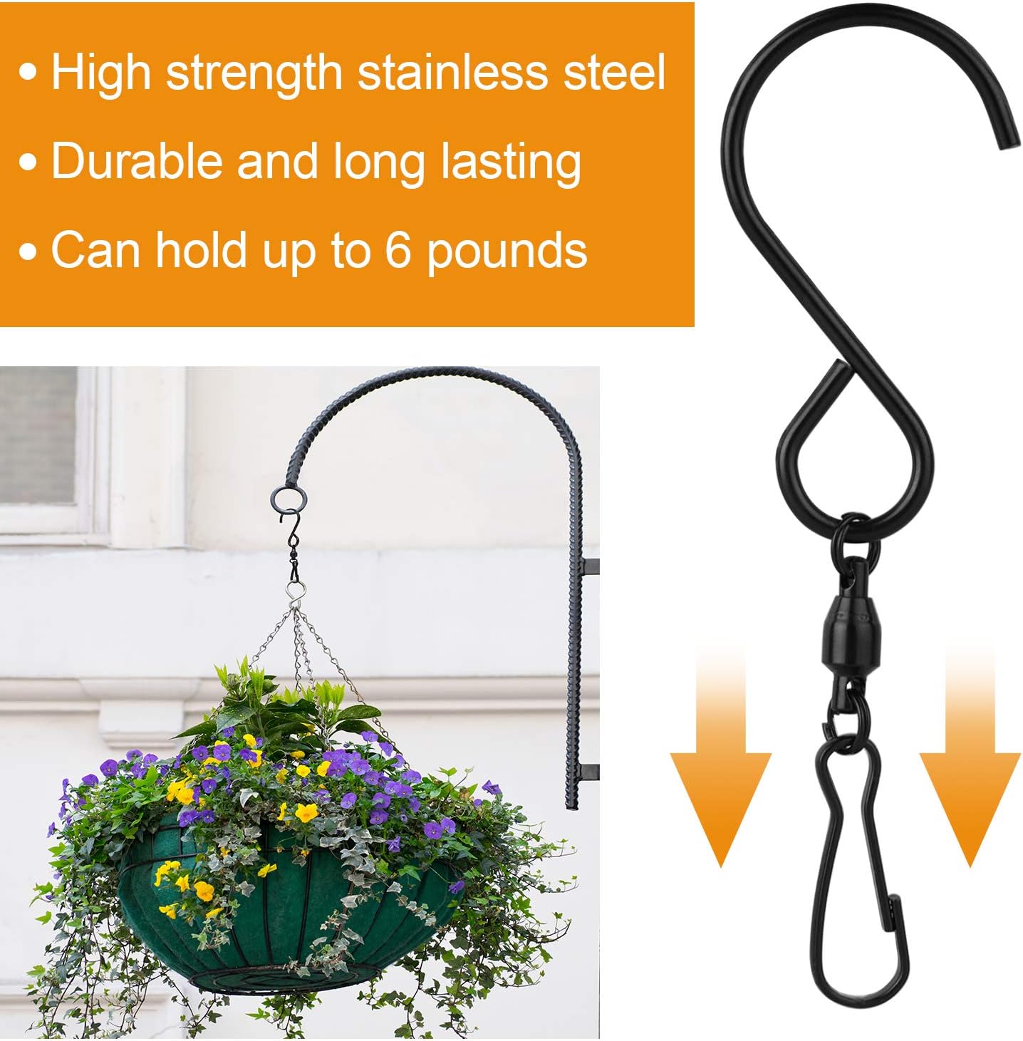 KUUQA 20 Pack Swivel Hooks Clips Wind Spinner S Hook Clips Hanging Wind Chimes Crystal Twisters Party Supplies (Black)-VerdiqueGarden