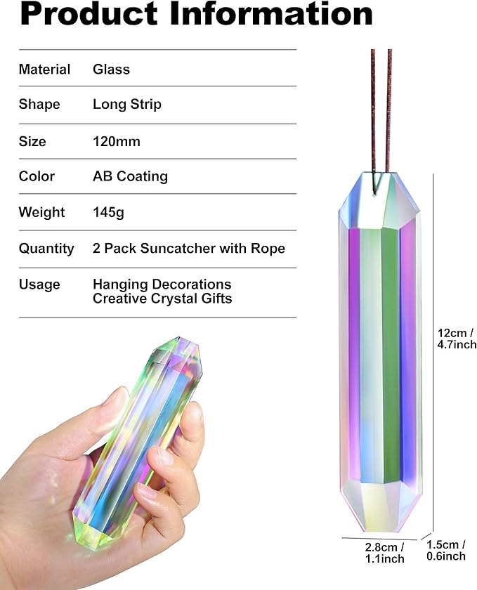 2 Pack Crystal Suncatcher, Hanging Sun Catcher Prism with String Suncatchers for Windows, Room, Outdoor, Car Mirror Garden Decor-VerdiqueGarden