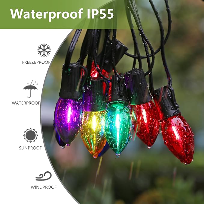 25 Pack C9 LED Replacement Christmas Light Bulbs Multicolor, Waterproof Shatterproof Outdoor String Lights Vintage LED Filament Bulb, E17 Base, Commercial Grade Holiday Decoration Bulbs-VerdiqueGarden