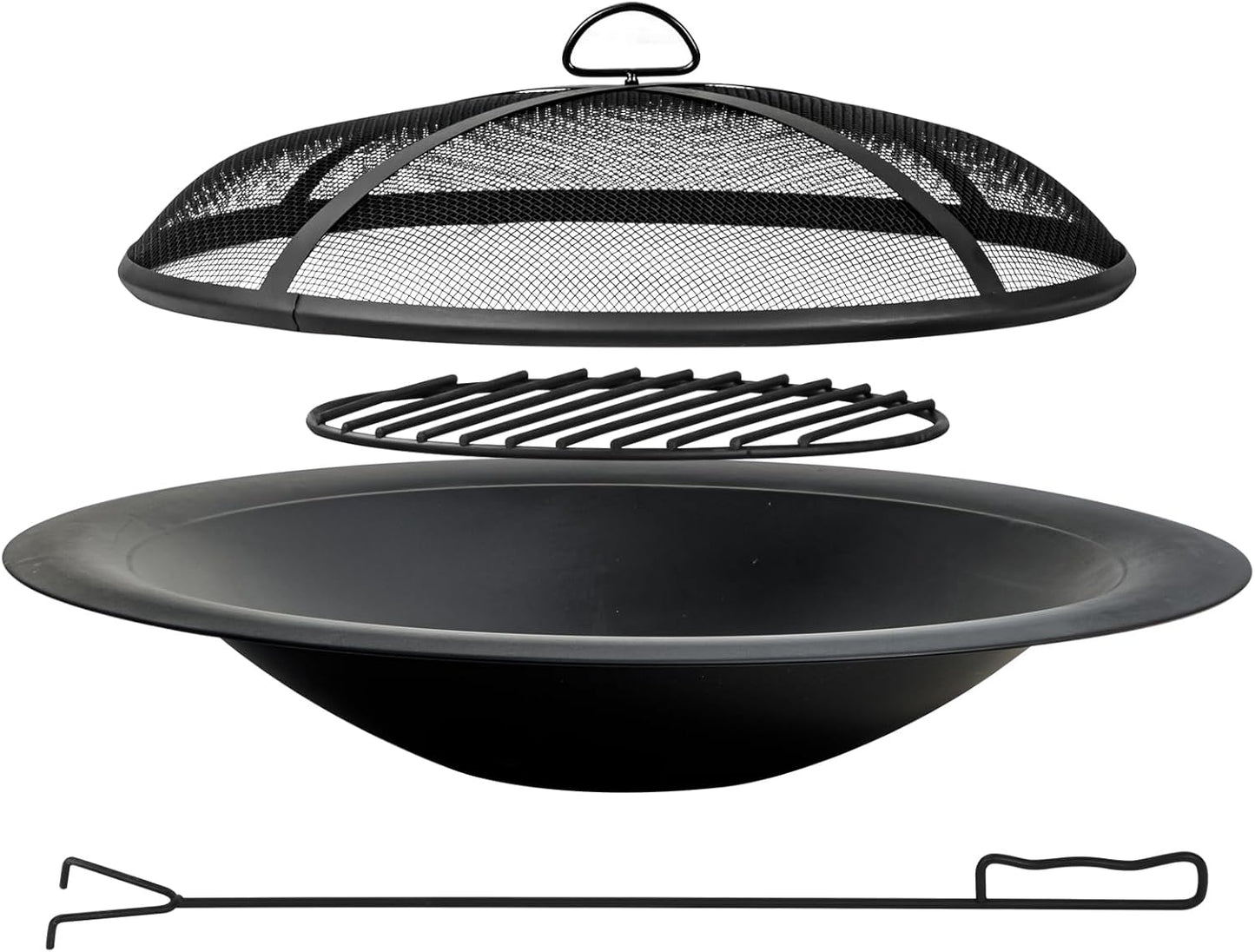 35 inch Steel Fire Pit Bowl for DIY or Replacement Existing Fire Pits, Wood Burning Fire Pit Bowl with Spark Screen &Fire Poker, Fireplace for Backyard, Porch, Deck, Camping, BBQ(Smooth)-VerdiqueGarden