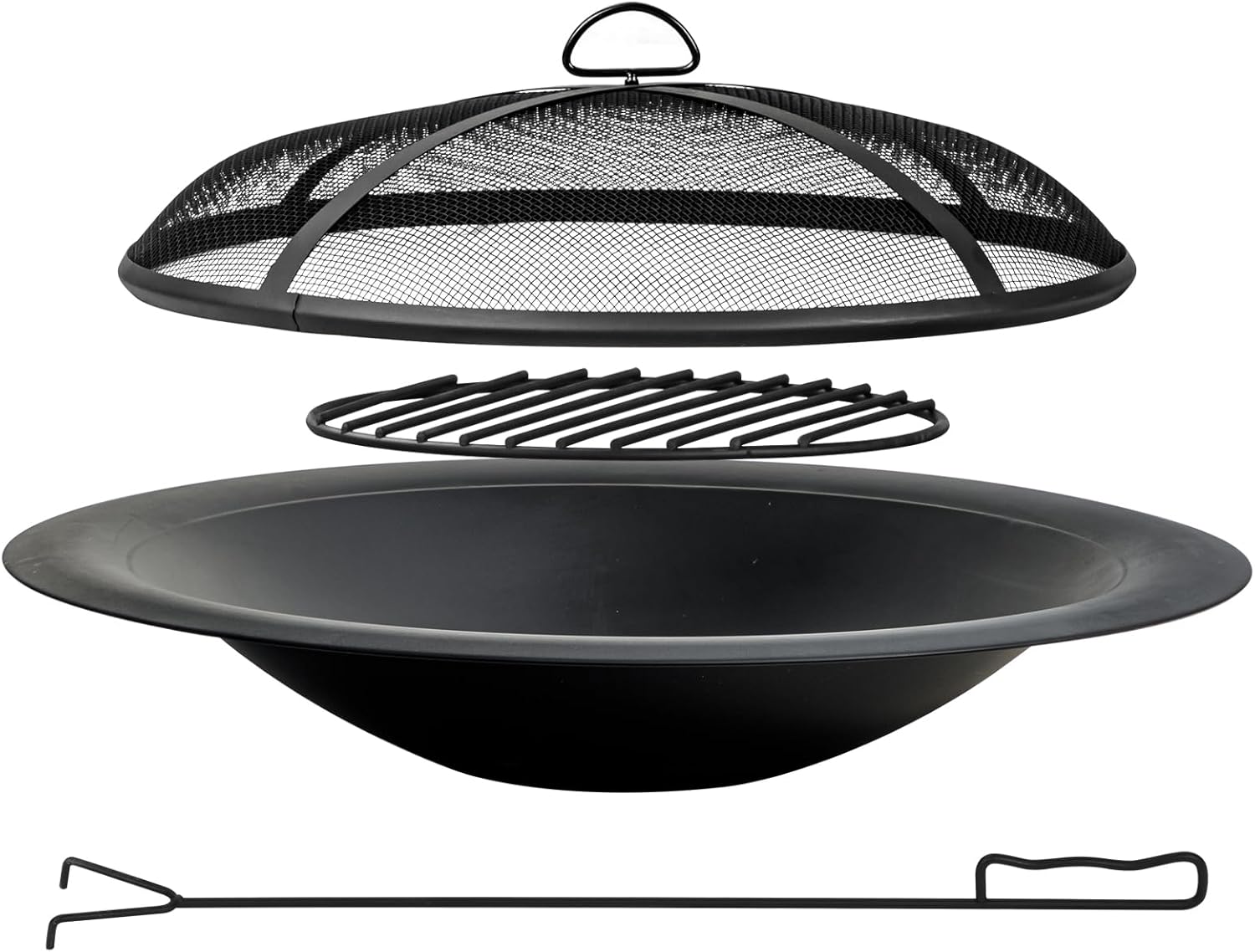 35 inch Steel Fire Pit Bowl for DIY or Replacement Existing Fire Pits, Wood Burning Fire Pit Bowl with Spark Screen &Fire Poker, Fireplace for Backyard, Porch, Deck, Camping, BBQ(Smooth)-VerdiqueGarden