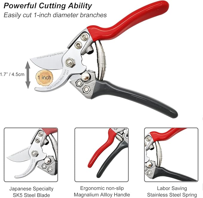 TONMA Pruning Shears [Made in Japan] Professional 7.5 Inch Premium Plant Garden Scissors Secateurs with Ergonomic Handle, Bypass Hand Pruners Branch Gardening Clippers for Plants-VerdiqueGarden