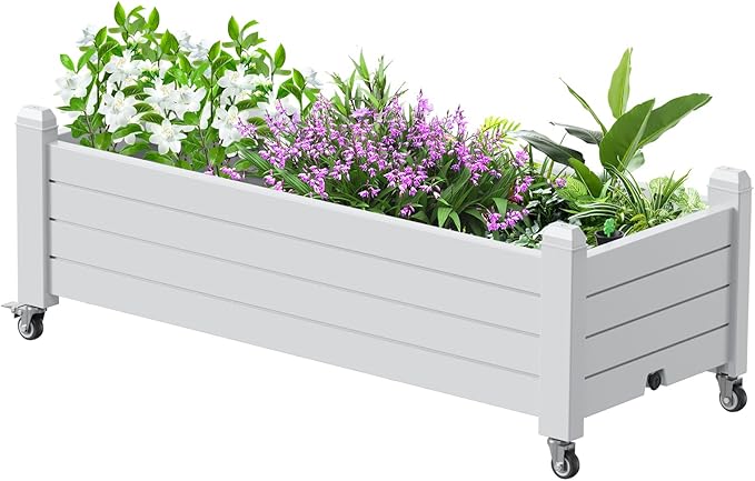 Horticulture Garden Bed, Divisible Resin Planter Box for Backyard, Patio, Balcony, with 4 Legs and 4 Swivel Lockable Wheels(Ashen,43.31 * 17.72 * 17.56)-VerdiqueGarden