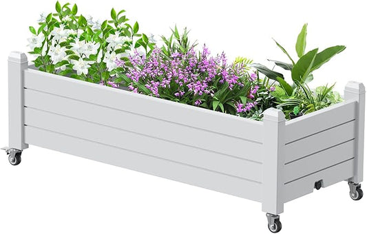 Horticulture Garden Bed, Divisible Resin Planter Box for Backyard, Patio, Balcony, with 4 Legs and 4 Swivel Lockable Wheels(Ashen,43.31 * 17.72 * 17.56)-VerdiqueGarden