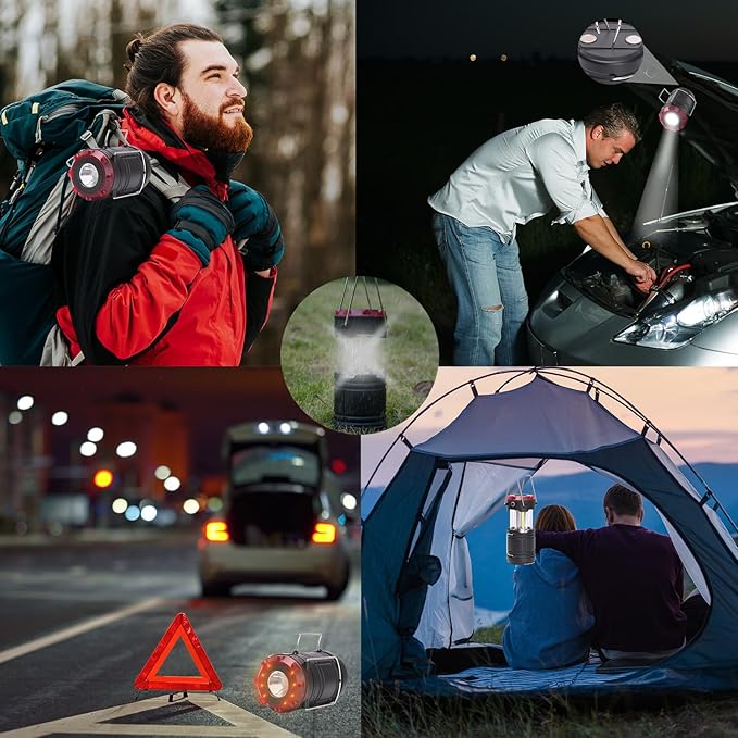 Lichamp 4 Pack Lantern Camping Essentials Lights, Battery Powered Collapsible Lanterns Flashlights with Red Strobe/SOS, Magnetic Base, for Power Outages, Hurricane, Tent Lights for Emergency-VerdiqueGarden