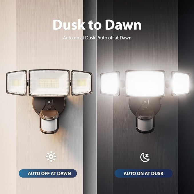 Onforu 75W LED Motion Sensor Outdoor Lights, Dusk to Dawn Flood Light Outdoor Motion Sensor, Hardwired Security Lights Floodlights Outside 7500LM 6500K Daylight IP65 Waterproof (Brown)-VerdiqueGarden