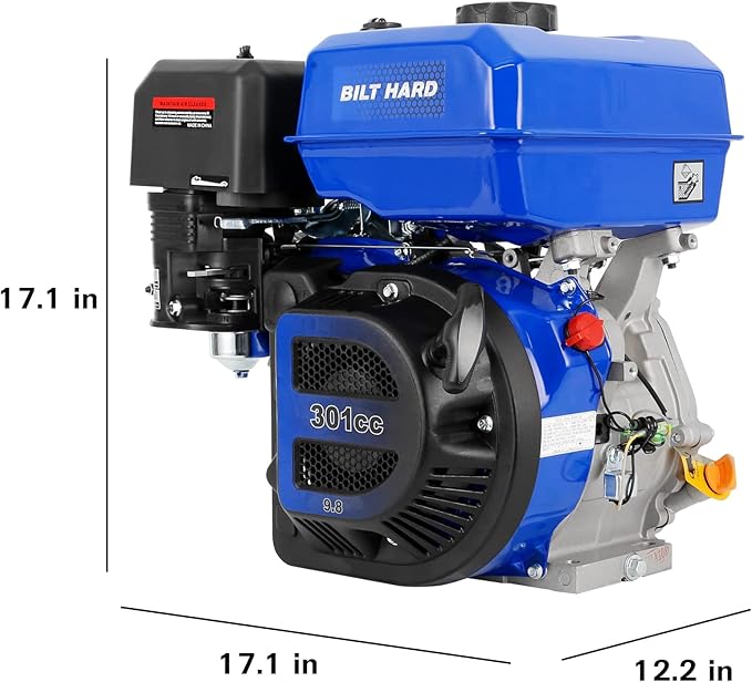 BILT HARD 301cc 10HP Gas Powered Engine, Horizontal 4 Stroke OHV Gas Motor, Shaft 1" Diameter, 3.48" Length, 1/4" Keyway, Replacement for Compressor, Log Splitter-VerdiqueGarden