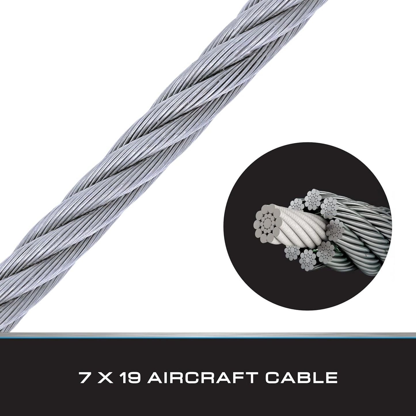 Tie Down 7x19 Aircraft Cable - Steel Cable with Loops - 2,500lbs Breaking Strength - Deck/Zip Line/Tow/Hanging Wire - 5/32" x 46 ft with Loop & Shackle-VerdiqueGarden