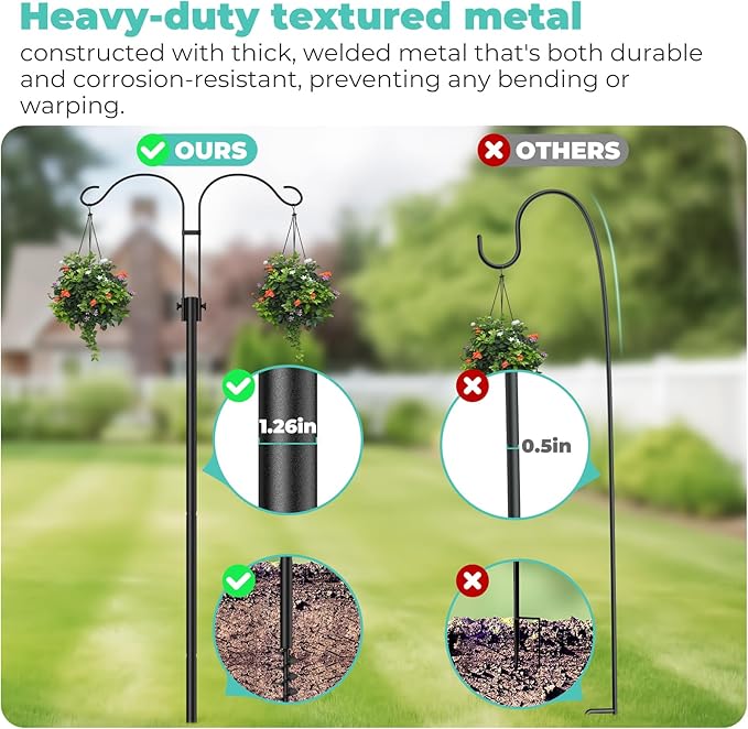 Mrcrafts Bird Feeder Hook for Outdoor, 82 Inch Hevy Duty Bird Feeder Poles, Bird Feeder Stand Station, Garden Hook for Hanging Plants, Lanterns, Hummingbird Feeders-VerdiqueGarden