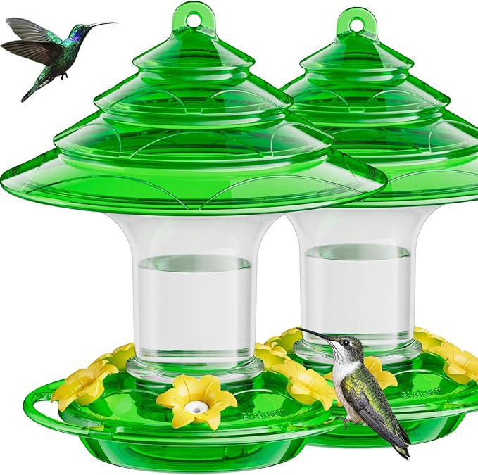 Birdream Hummingbird Feeder for Outdoors Hanging 40oz 10 Feeding Ports, 2 Pack Humming Bird Feeder with Ant Moat Brush Leak Proof - Green-VerdiqueGarden