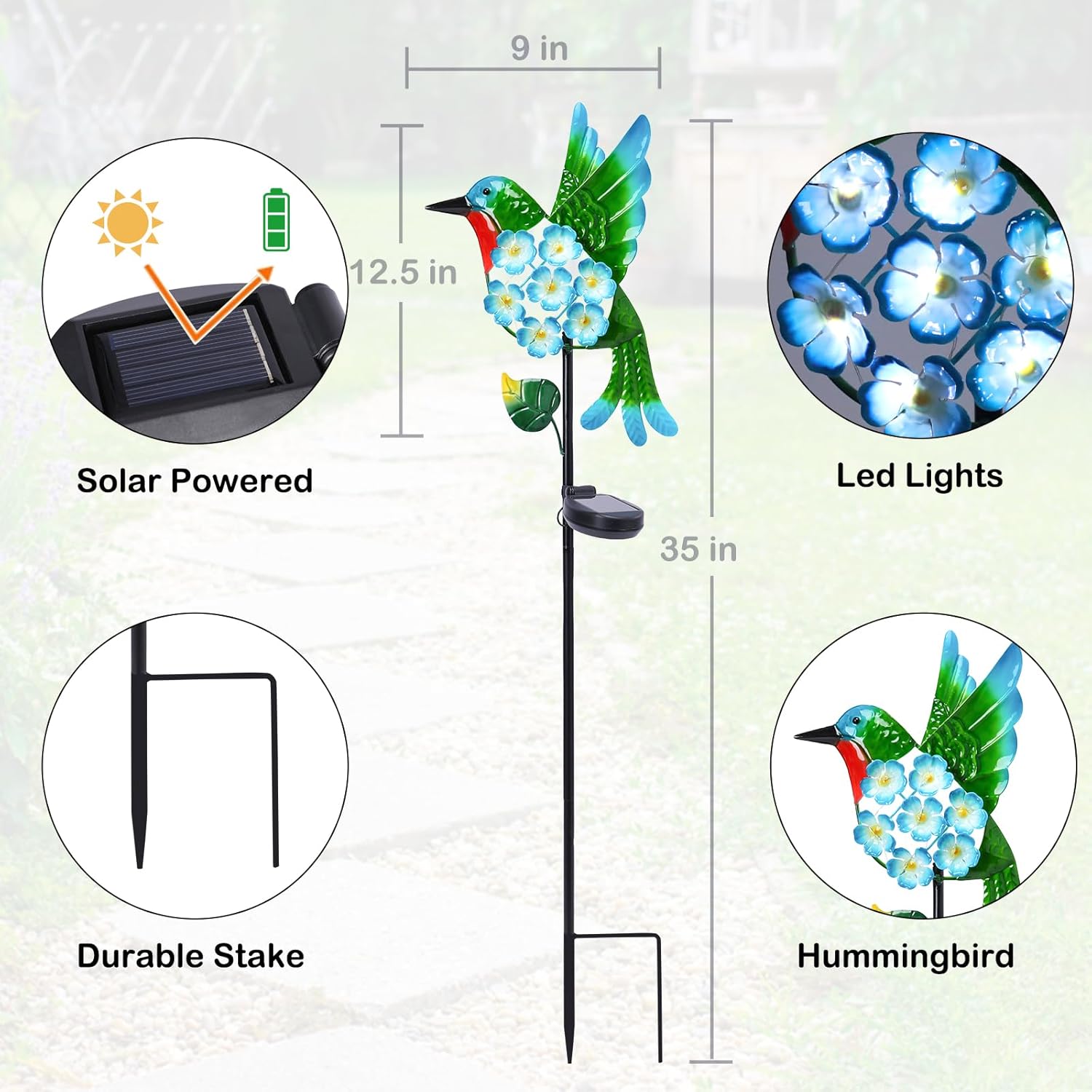 Solar Lights Outdoor Decorative Metal Solar Hummingbird Waterproof LED Metal Waterproof Garden Stake Lights for Walkway Pathway Lawn Patio Yard Decorations-VerdiqueGarden