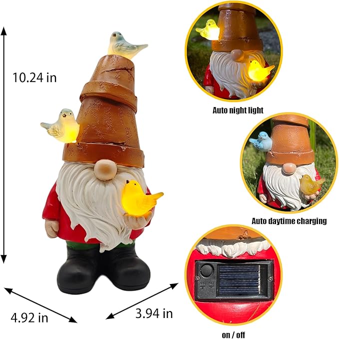 Solar Garden Figurine, Cute Resin Gnome Sculpture, Garden Statues Outdoor Decor, Funny Gnome Gift Sculpture Decoration for Home Patio Yard Lawn Porch Ornament-VerdiqueGarden