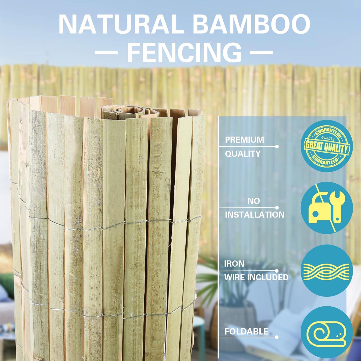 Bamboo Slat Fence 6ft x 13ft, Natural Split Bamboo Fencing, Privacy Screen 6 Feet High Outdoor, Privacy Fence for Garden, Divider, Balcony, Pool-VerdiqueGarden