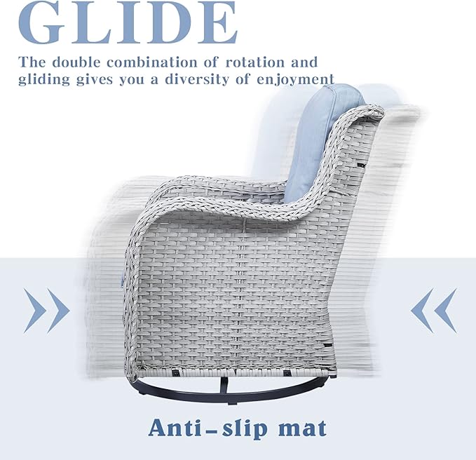 Outdoor Swivel Rcoker Patio Chairs - Outdoor Swivel Patio Chairs Set of 2 Wicker Chair Patio Furniture Sets with Covered Cushion for Porch Deck Balcony Garden, Baby Blue-VerdiqueGarden