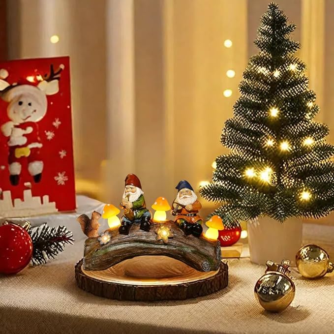 Funny Garden Gnome Statue Solar Powered Mushroom Figurine with Squirrel Gnome Durable Resin Outdoor Decoration for Patio Yard Lawn Ornament Housewarming Gift-VerdiqueGarden